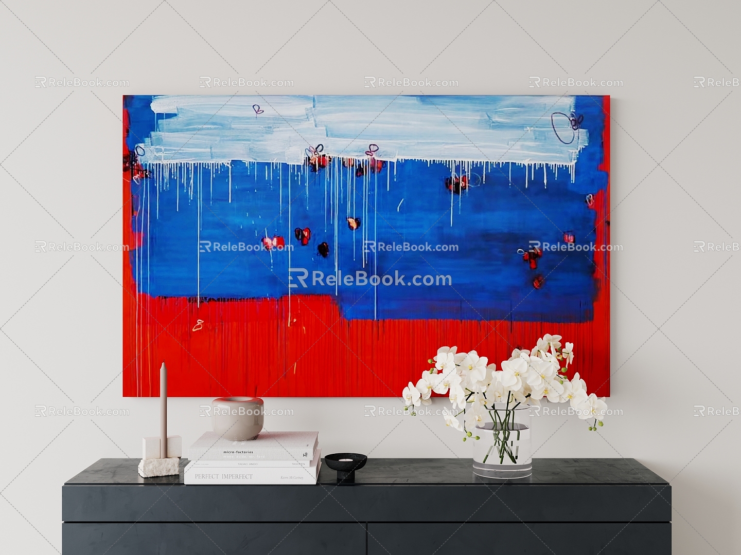 Abstract blue red decorative painting 3d model