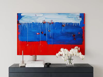 Abstract Painting With Blue Red Colors And Dripping Paint On Wall Decor 3d model Abstract Painting With Blue Red Colors And Dripping Paint On Wall Decor 3d model