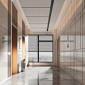 Modern Elevator Corridor Interior With Large Window And Sleek Design 3d model