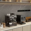 Modern Kitchen Interior With Coffee Machine And Appliances On Marble Countertop And Cabinets