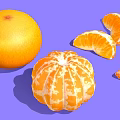 Fresh Vibrant Orange And Peeled Tangerine With Segments On Purple Background
