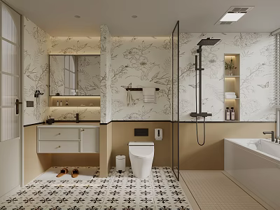 Sleek Modern Bathroom Vanity Cabinet With Mirror Storage Drawers And Wall Lighting 3d model