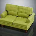 Green Fabric Two Seater Sofa With Tufted Backrest And Wooden Legs