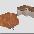 Modern Wooden Tables With Irregular Shape Metal Legs And Connected Light Colored Base