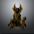 3D Rendered Mythical Fantasy Creature With Spiked Horns Sharp Claws And Orange Yellow Design
