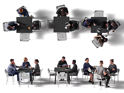 Coffee shop characters negotiate characters men women 3d model