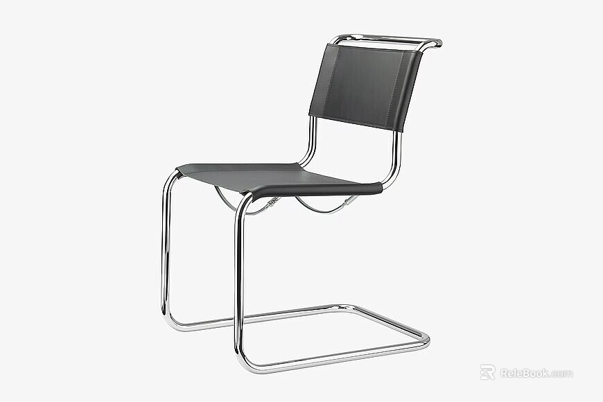 Sleek Modern Chrome Cantilever Frame Single Dining Chair With Breathable Dark Mesh Seat And Backrest 3d model 