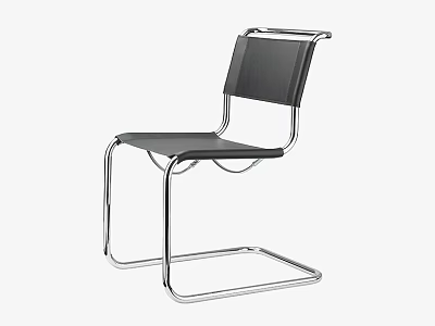 Sleek Modern Chrome Cantilever Frame Single Dining Chair With Breathable Dark Mesh Seat And Backrest 3d model