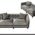 Light Grey Two Seater Sofa With Tufted Back Decorative Pillows And Black Legs 3d model