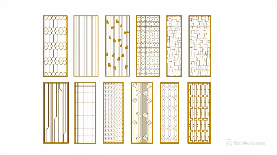 Modern Room Divider Screens With Various Geometric And Linear Design Patterns 3d model