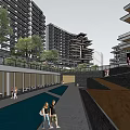 Modern Commercial Complex With High Rise Buildings Green Roofs And Open Courtyards