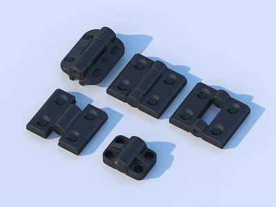 Black Metal Hinges With Various Sizes And Mechanical Components For Industrial Use 3d model