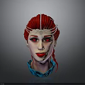Woman with Red Hair and Braided Style Wearing Decorative Headband Red Eyes and Blue Collar