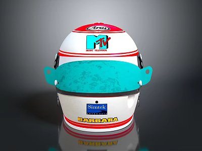 Racing Car Helmet White Red Blue Design With M Logo Sanook BARBARA Teal Patterned Visor 3d model
