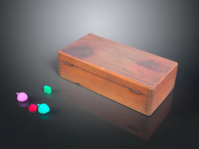 Wooden Storage Box With Colorful Small Objects And Decorative Pieces For Home Use 3d model
