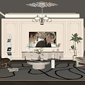 Elegant Living Room Interior Design With Beige Armchairs Round Coffee Table And Geometric Rug