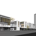 Commercial Street With Modern Buildings Pedestrian Walkways Green Spaces And Shops