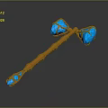 Mythical Golden Hammer With Blue Glowing Gemstones And Intricate Design