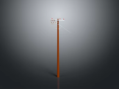 Orange Utility Pole Structure With Top Electrical Wires And Insulators 3d model