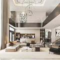 Elegant Spacious Double Height Open Living And Dining Room Interior Design With Large Panoramic Windows