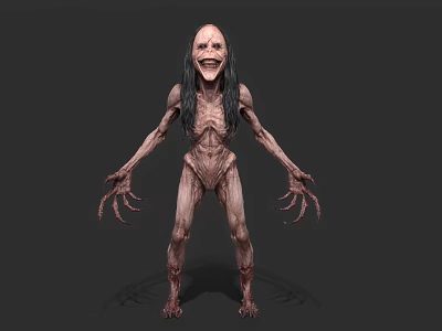 Scary Horror Game Movie Character With Emaciated Body Long Hair Sharp Claws And Wide Grin 3d model
