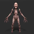 Scary Horror Game Movie Character With Emaciated Body Long Hair Sharp Claws And Wide Grin