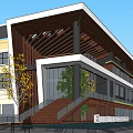 Modern Sales Office Building With Glass Curtain Walls Wooden Elements And Staircase Surrounded By Trees