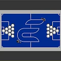 Basketball Court With Blue Surface And Stacked Metal Barrels Setup