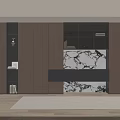 Modern Built in Wooden Bookcase With Glass Doors And Marble Backdrop LED Lighting
