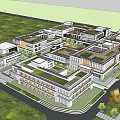 Modern Connected Building Complex With Green Roofs Lush Lawns And Roads