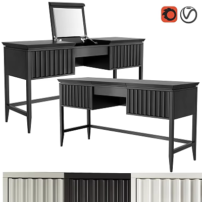 Modern Black Two Piece Vanity Set With Vertical Slat Design And Storage Drawers 3d model