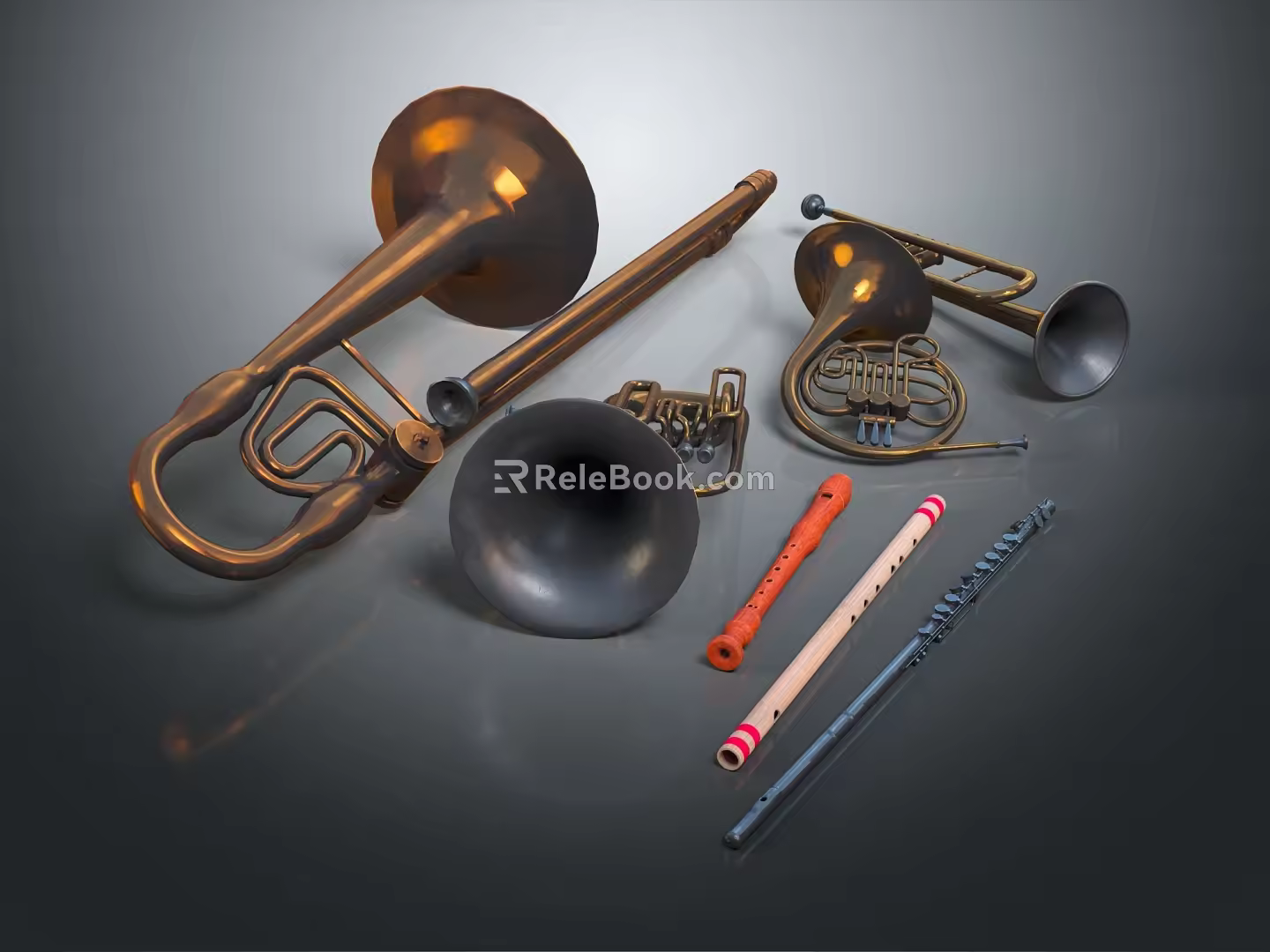Modern musical instruments Music equipment small size trombone flute 3d model