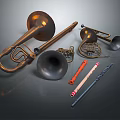 Modern musical instruments Music equipment small size trombone flute 3d model