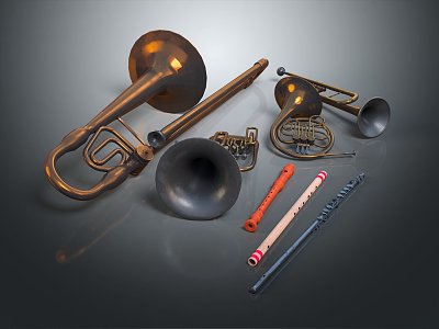 Modern musical instruments Music equipment small size trombone flute 3d model