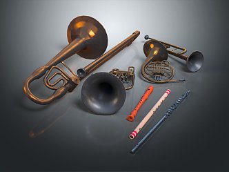 Modern musical instruments Music equipment small size trombone flute 3d model