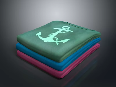 Soft Stacked Blankets with Anchor Design in Green Blue Pink Colors 3d model