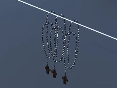 Metal Chains With Cross Pendants Hanging On Thin White String 3d model