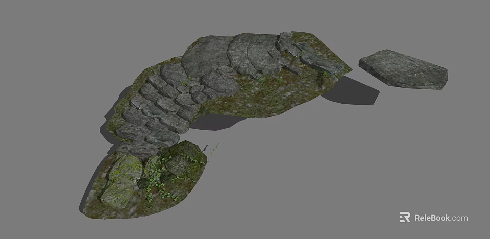 Cartoon Scene Featuring Stone Arch Bridge Moss Covered Stones And Green Grass 3d model 