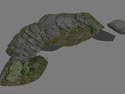 Cartoon Scene Featuring Stone Arch Bridge Moss Covered Stones And Green Grass 3d model