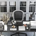 Modern Office Desk And Chair Set With Globe Books And Desk Lamp