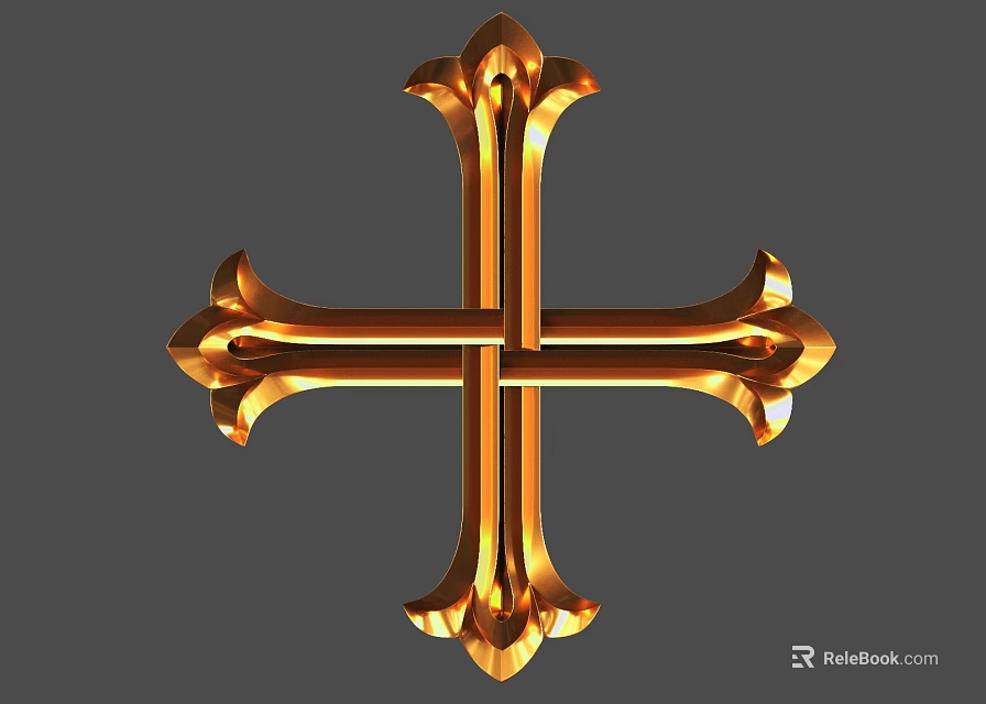 Golden Cross Sculpture With Intricate Ornate Carvings And Elegant Design Details 3d model 