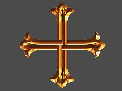 Golden Cross Sculpture With Intricate Ornate Carvings And Elegant Design Details 3d model
