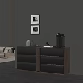 Modern Wooden Dresser with Coffee Machine Decorative Items and Framed Artworks in Living Room