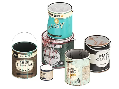 Industrial Equipment Vintage Paint Cans with Retro Labels and Brand Names 3d model