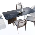 Black Marble Dining Table Set With Four Light Gray Chairs And Decorative Vase 3d model