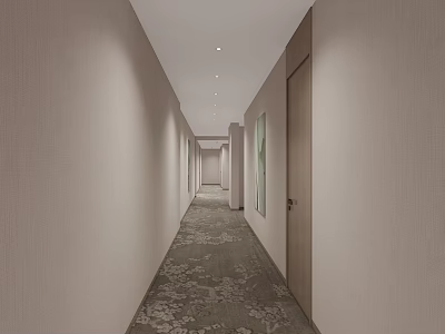 Elevator Hallway With Light Colored Walls Patterned Carpet And Recessed Lighting 3d model