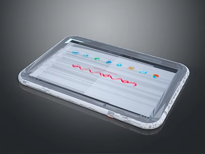 Transparent Modern Tablet With Interactive Screen Interface Colorful Icons And Wave Patterns 3d model