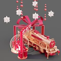 Happy New Year Decorative Display With Red Train Stars And Gift Boxes