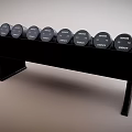 Black Troy Dumbbells with Different Weights on Black Fitness Equipment Rack