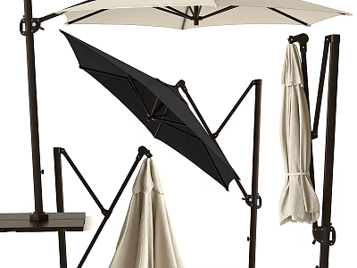 Outdoor Umbrellas In Black And Beige With Foldable Stand Structure Design 3d model